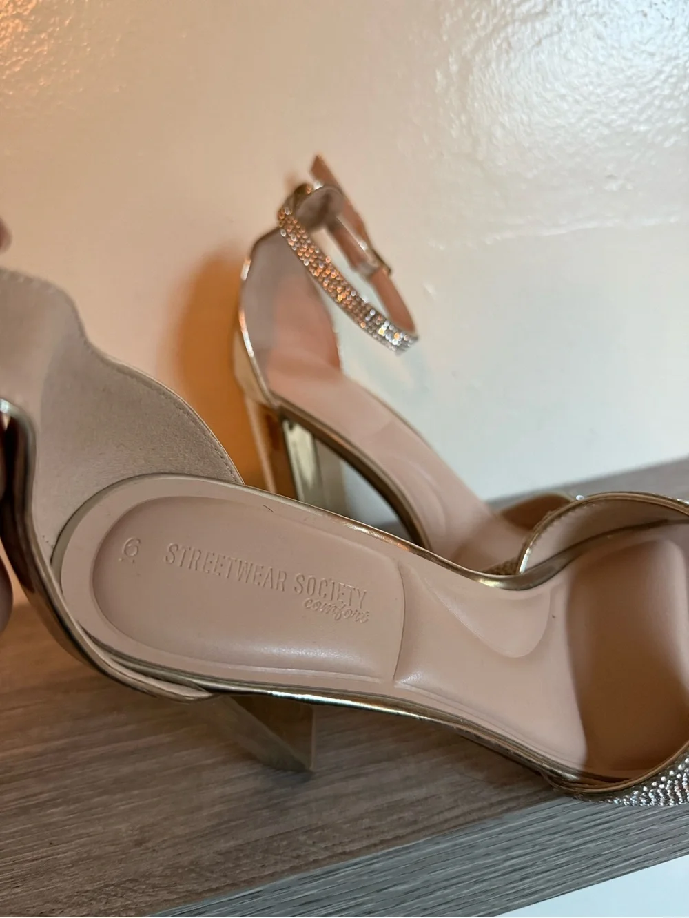 Women’s Gold Ankle-Strap Block Heels